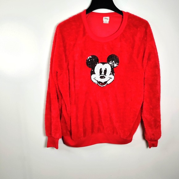 Disney Mickey Mouse Modern Lux Jerry Leigh Plush Sequin Red Sweater L Nostalgic - Picture 3 of 14